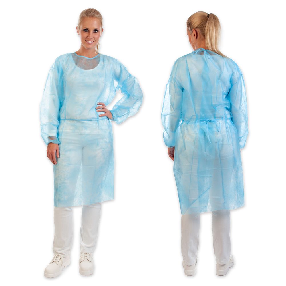 100 Stück Einweg-Schutzkittel, Einweg-Laborkittel zum Binden blau – Bild 2